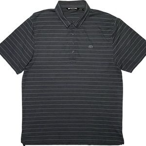 TRAVIS MATHEW Mens Large Polo Shirt Short Sleeve Gray Striped Embroidered Logo